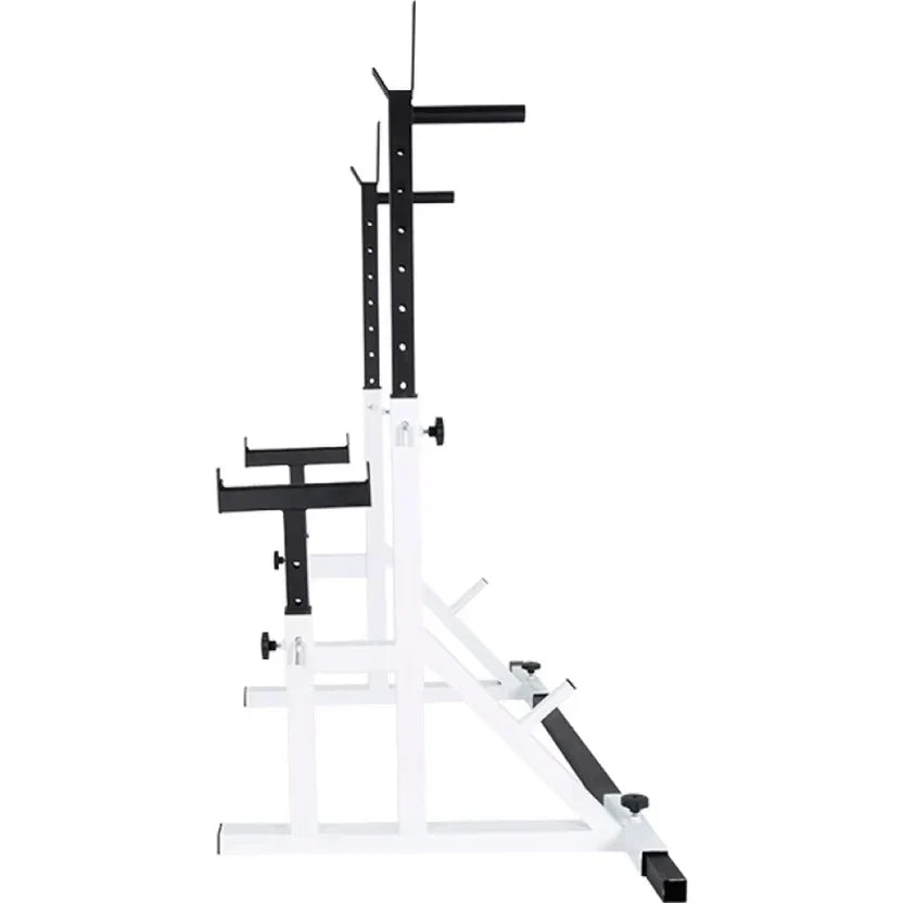 Rack Ajustable Robuste pour Squat et Développé Couché 2.0 – Capacité 400kg, 13 Niveaux de Hauteur, Poignées de Dips, Rangement pour Disques & Support pour Barre Olympique pour Entraînement à Domicile