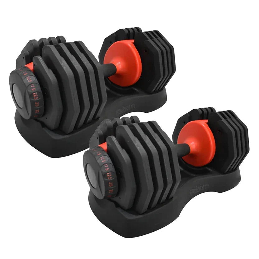 Haltères réglables 10 en 1 (2,5 à 25 kg) avec molette de réglage rapide et verrouillage de sécurité – Équipement de musculation compact pour la maison