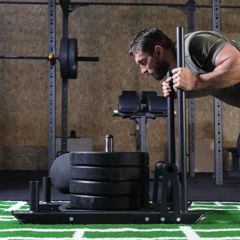 Traîneau en acier robuste et tapis de sprint de 10 m – Gazon en polyéthylène avec marquages numérotés – Entraînement de vitesse et de résistance – Idéal pour les gymnases à domicile et les studios personnels