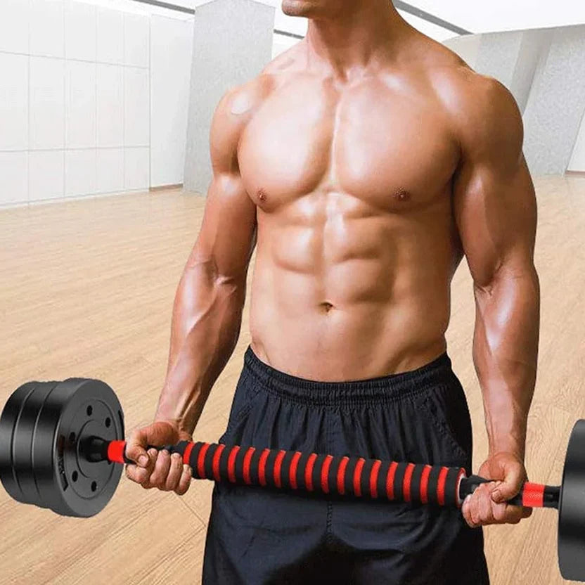 Ensemble haltères et barre ajustables – Revêtement vinyle – Kit d'entraînement musculaire 20/25/30 kg pour la maison, réduction du bruit, gain de place