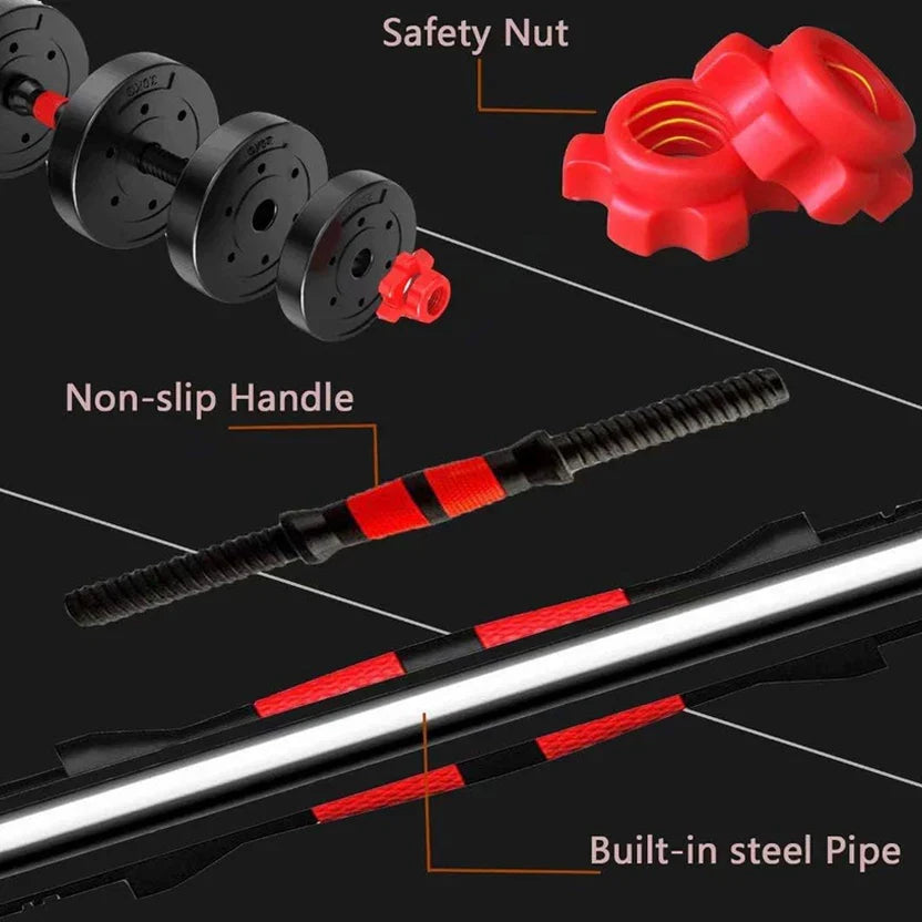 Ensemble haltères et barre ajustables – Revêtement vinyle – Kit d'entraînement musculaire 20/25/30 kg pour la maison, réduction du bruit, gain de place