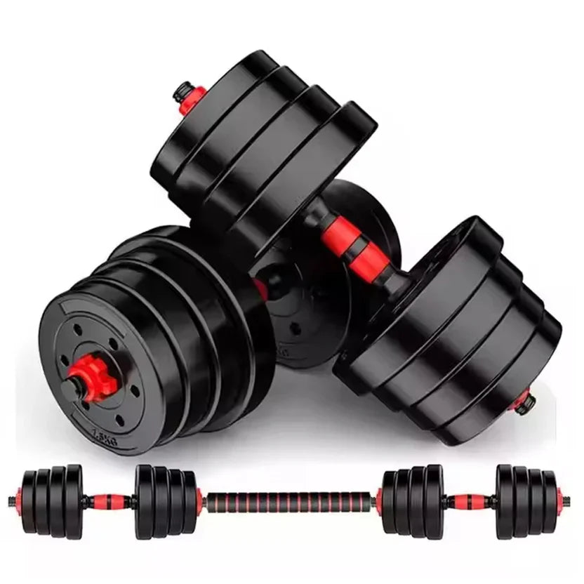 Ensemble haltères et barre ajustables – Revêtement vinyle – Kit d'entraînement musculaire 20/25/30 kg pour la maison, réduction du bruit, gain de place