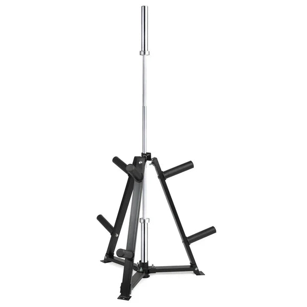 Rack vertical durable pour plaques de poids et haltères – Cadre en acier robuste, capacité de 300 kg, 6 pinces de sécurité incluses – Organisateur de gym à domicile peu encombrant
