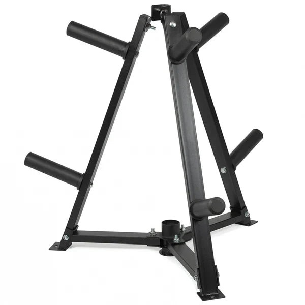 Rack vertical durable pour plaques de poids et haltères – Cadre en acier robuste, capacité de 300 kg, 6 pinces de sécurité incluses – Organisateur de gym à domicile peu encombrant