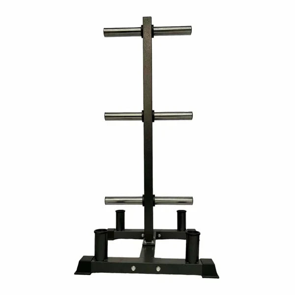 Support à Plaques de Poids Olympique à 3 Niveaux Robuste avec Porte-Barre – Acier Revêtu de Poudre Noire, Capacité de 200 kg, Organisateur de Gym à Domicile Peu Encombrant