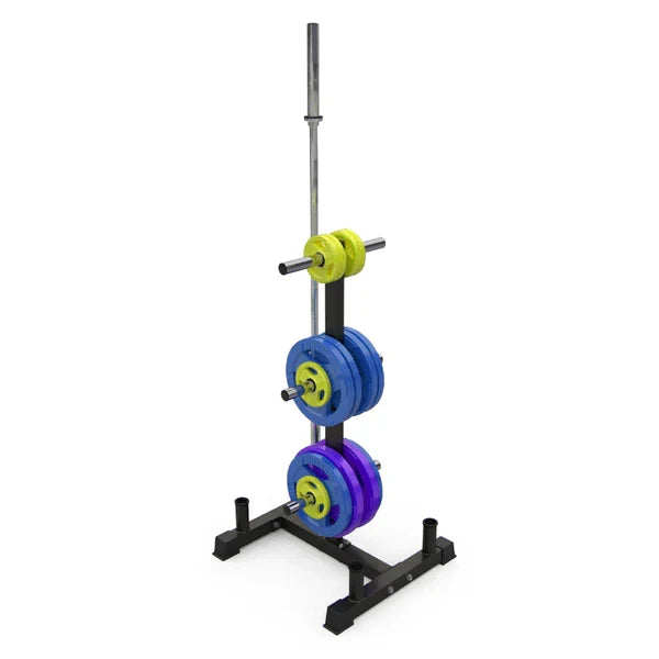 Support à Plaques de Poids Olympique à 3 Niveaux Robuste avec Porte-Barre – Acier Revêtu de Poudre Noire, Capacité de 200 kg, Organisateur de Gym à Domicile Peu Encombrant