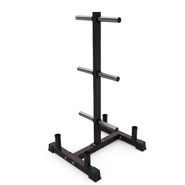 Support à Plaques de Poids Olympique à 3 Niveaux Robuste avec Porte-Barre – Acier Revêtu de Poudre Noire, Capacité de 200 kg, Organisateur de Gym à Domicile Peu Encombrant