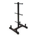 Support à Plaques de Poids Olympique à 3 Niveaux Robuste avec Porte-Barre – Acier Revêtu de Poudre Noire, Capacité de 200 kg, Organisateur de Gym à Domicile Peu Encombrant