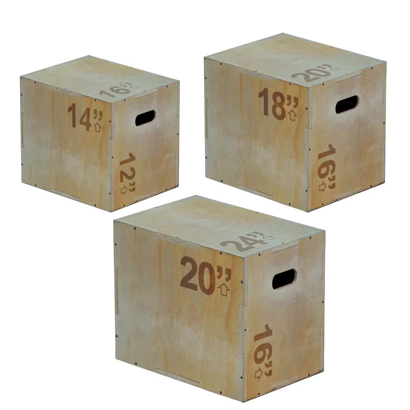 Boîte plyométrique en bois 3-en-1 robuste – Hauteur multiple (14, 16, 20, 24) | Surface antidérapante | Entraînement de saut à domicile pour l'agilité, le HIIT et la musculation