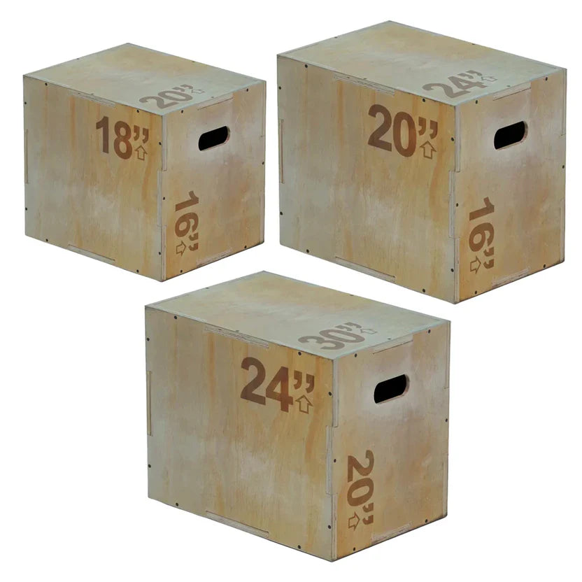 Boîte plyométrique en bois 3-en-1 robuste – Hauteur multiple (14, 16, 20, 24) | Surface antidérapante | Entraînement de saut à domicile pour l'agilité, le HIIT et la musculation