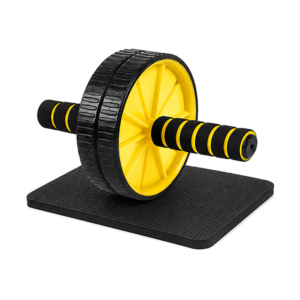 Roulette abdominale double roue avec tapis de genou extra épais – Abdominaux 3,2 po de large pour gym à domicile, poignées ergonomiques en mousse, capacité de 227 kg pour stabilité et confort